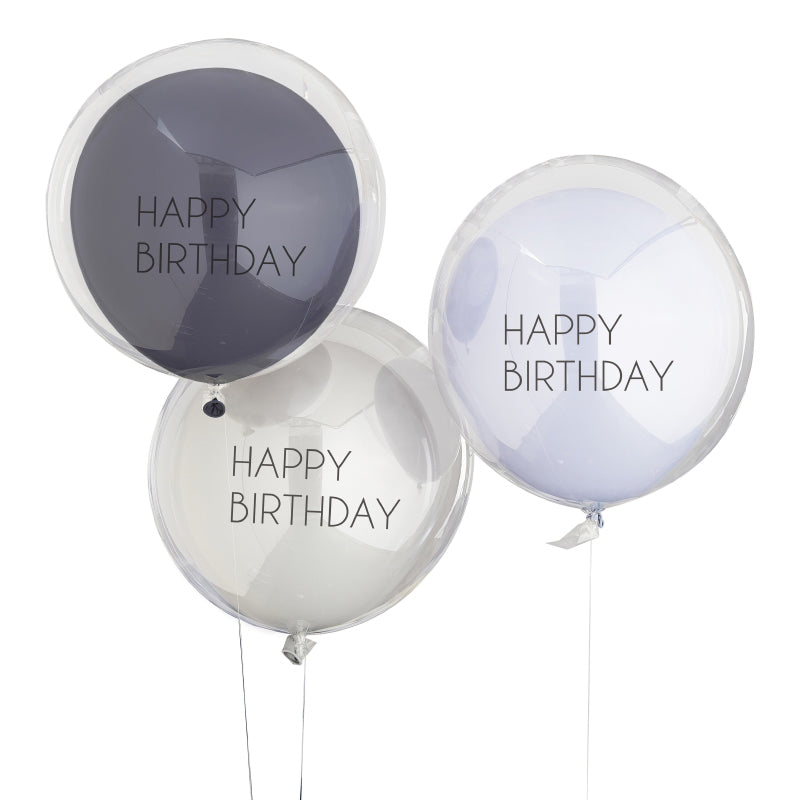 Ginger Ray® Set 3 balonov Blue & Grey Double Layered Happy Birthday Ginger Ray