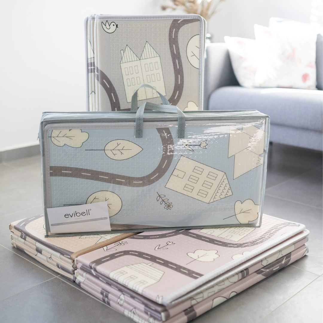 Evibell® Zložljiva igralna podloga 150x190 Dots/City Grey Evibell