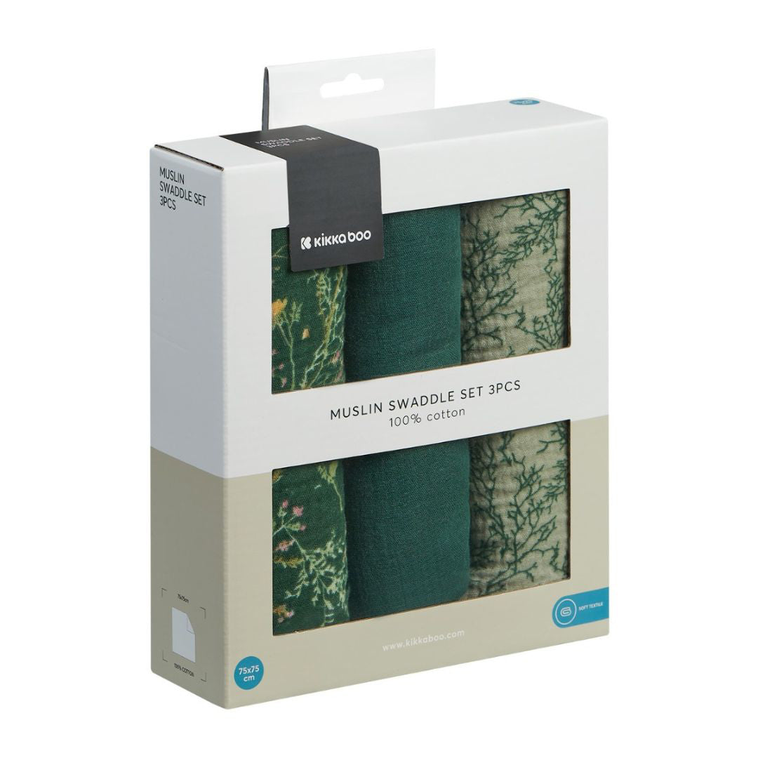 KikkaBoo® Tetra pleničke iz muslina 3 kosi 75x75 cm Secret Garden Green KikkaBoo