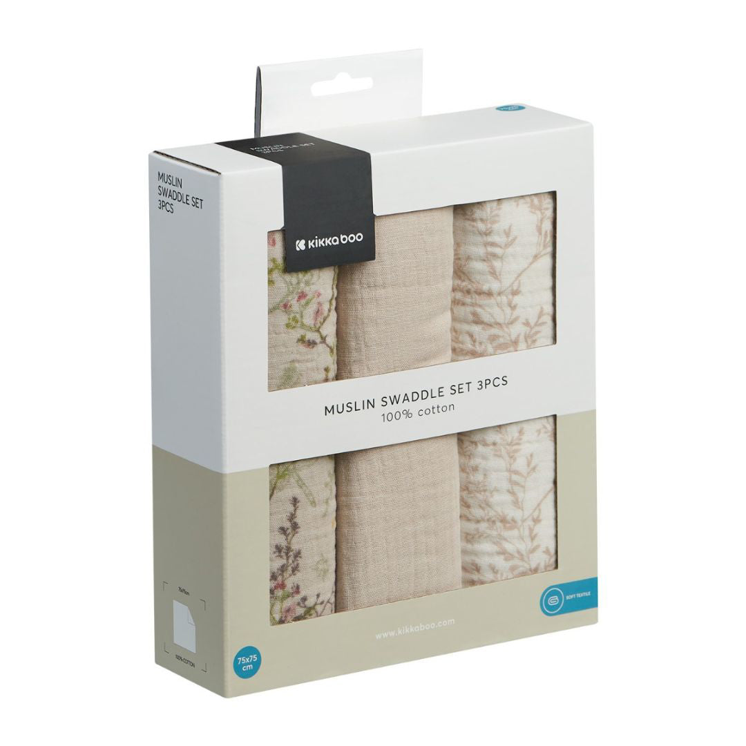 KikkaBoo® Tetra pleničke iz muslina 3 kosi 75x75 cm Secret Garden Beige KikkaBoo