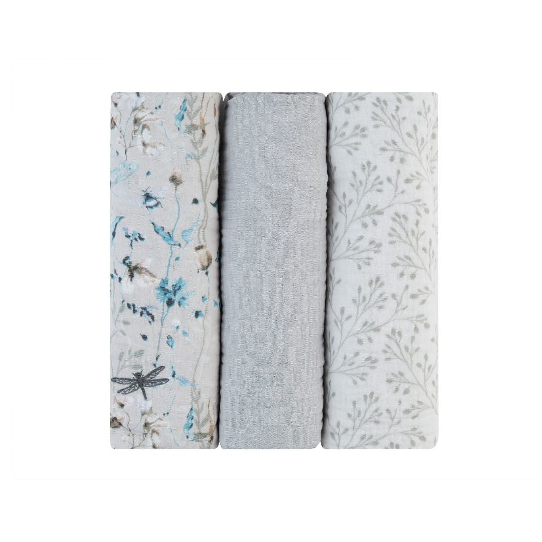 KikkaBoo® Povijalne pleničke iz muslina 3 kosi 100x100 cm Dreamy Fields Grey KikkaBoo