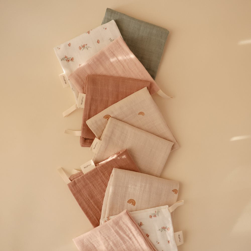 Mushie® Krpice za umivanje 5 kos Pink Flowers 30x30 Mushie