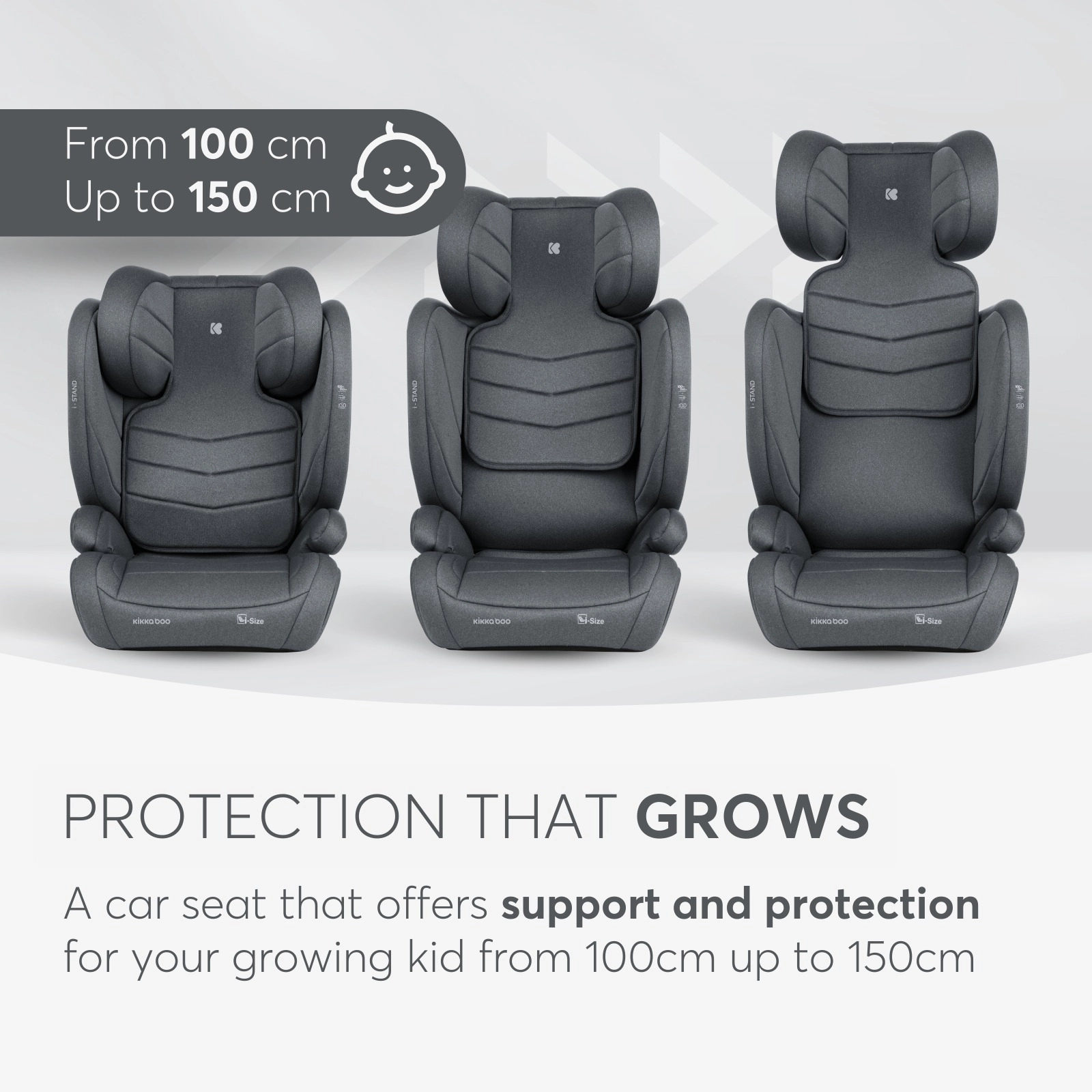 KikkaBoo® Otroški avtosedež i-Stand i-SIZE (100-150 cm) Dark Grey KikkaBoo