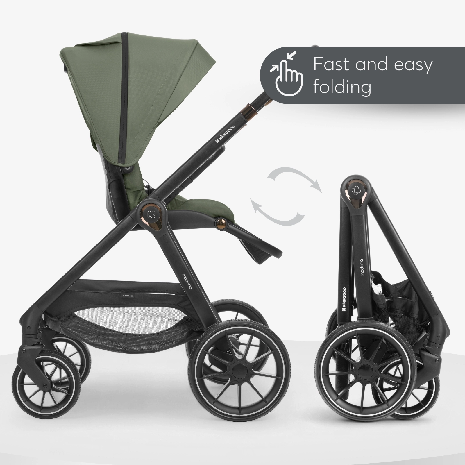 KikkaBoo® Otroški voziček s košaro 3v1 Modena Army Green KikkaBoo