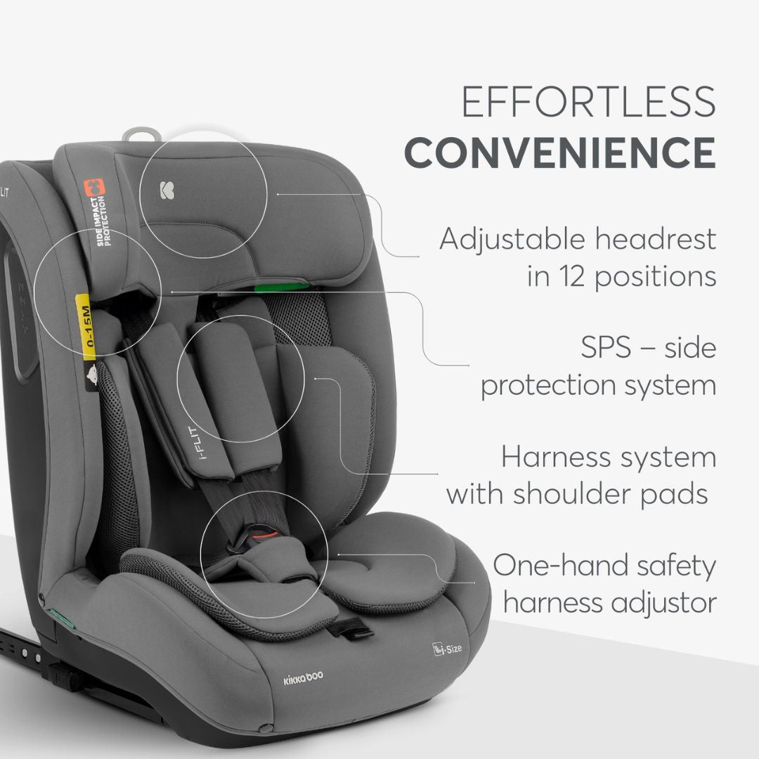 KikkaBoo® Otroški avtosedež i-Flit i-SIZE (76-150 cm) Light Grey KikkaBoo