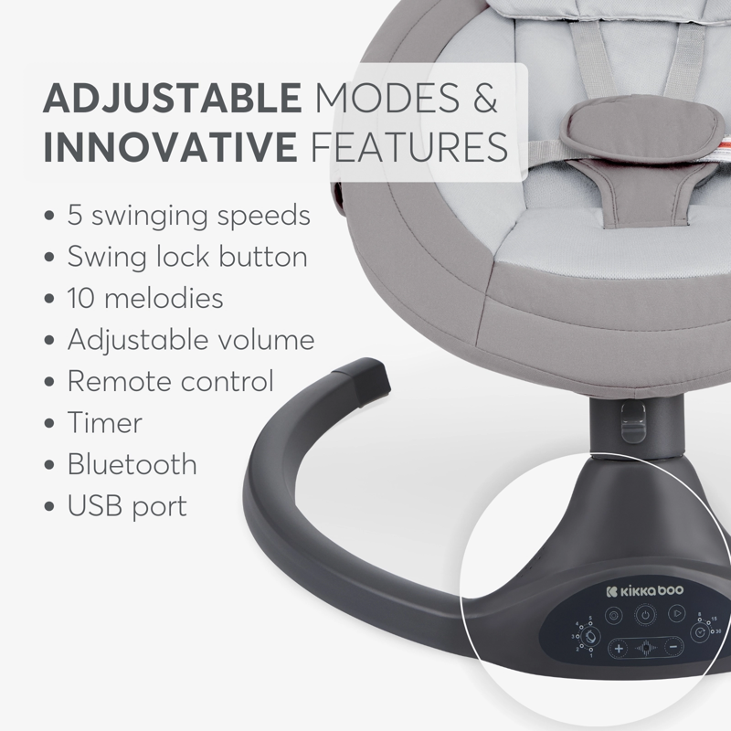 KikkaBoo® Električni gugalnik Codie Light Grey 2025 KikkaBoo