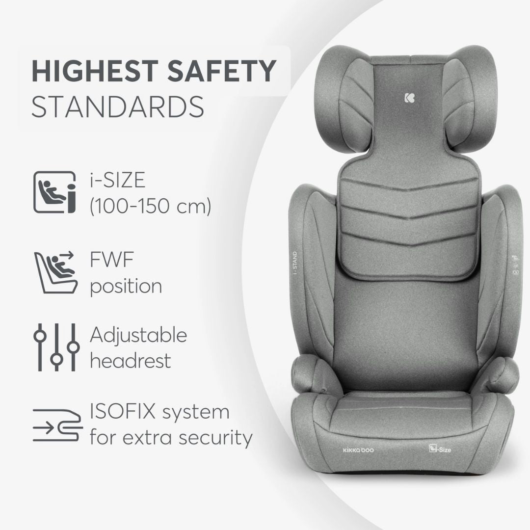 KikkaBoo® Otroški avtosedež i-Stand i-SIZE (100-150 cm) Light Grey KikkaBoo
