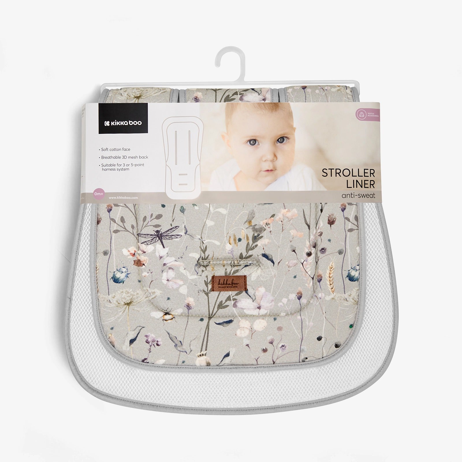 KikkaBoo® Zračna 3D Mesh podloga za voziček Dreamy Fields Grey KikkaBoo