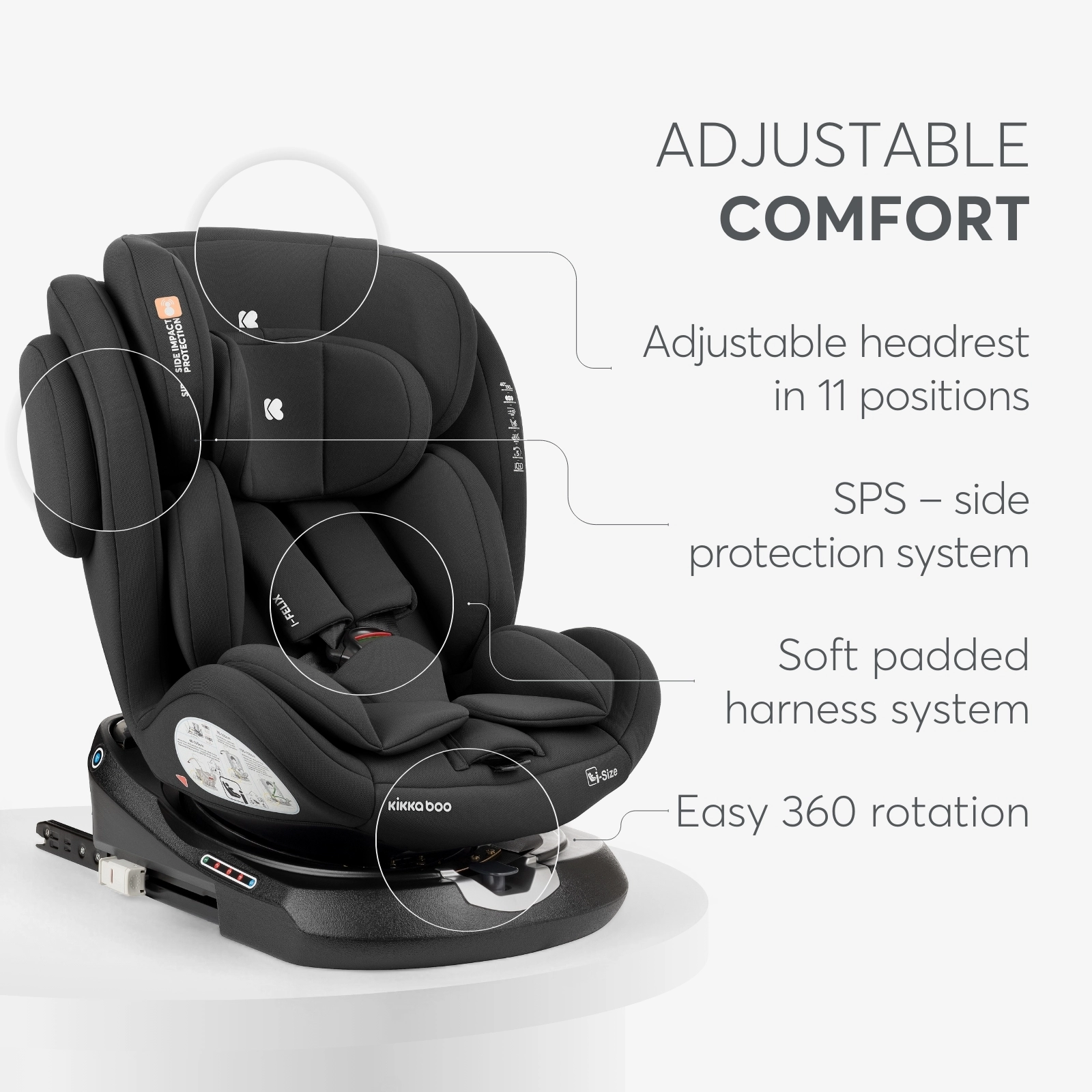 KikkaBoo® Otroški avtosedež 360° i-Felix i-SIZE (40-150 cm) Dark Grey KikkaBoo