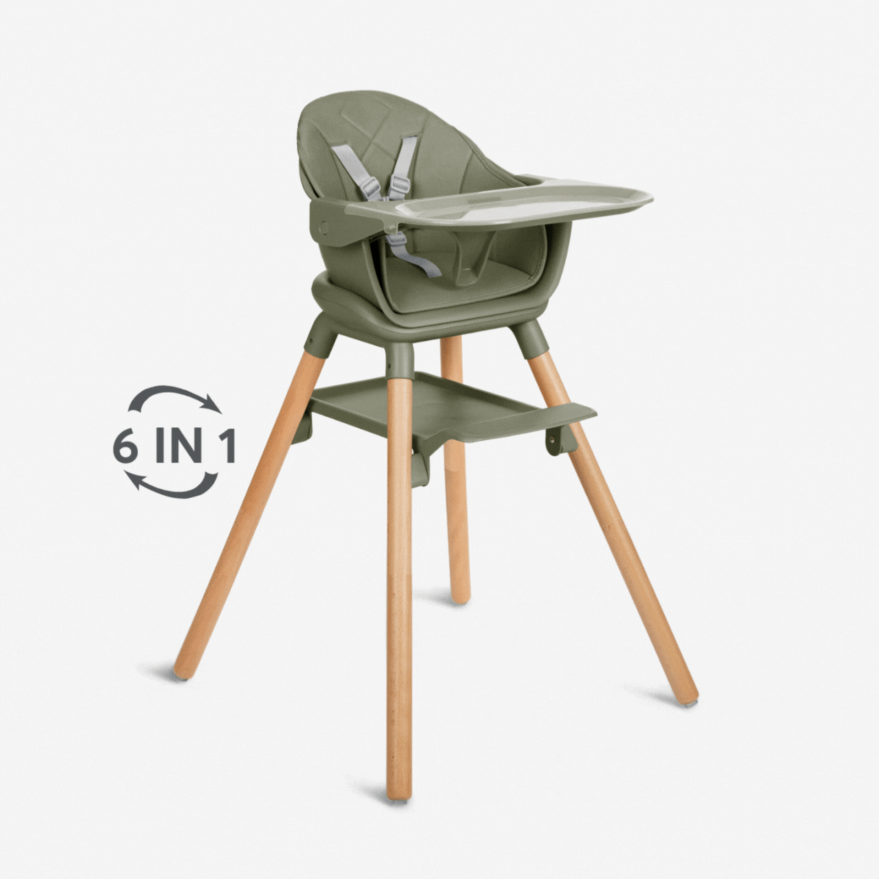 KikkaBoo® Otroški stol za hranjenje 2v1 Woody Army Green KikkaBoo