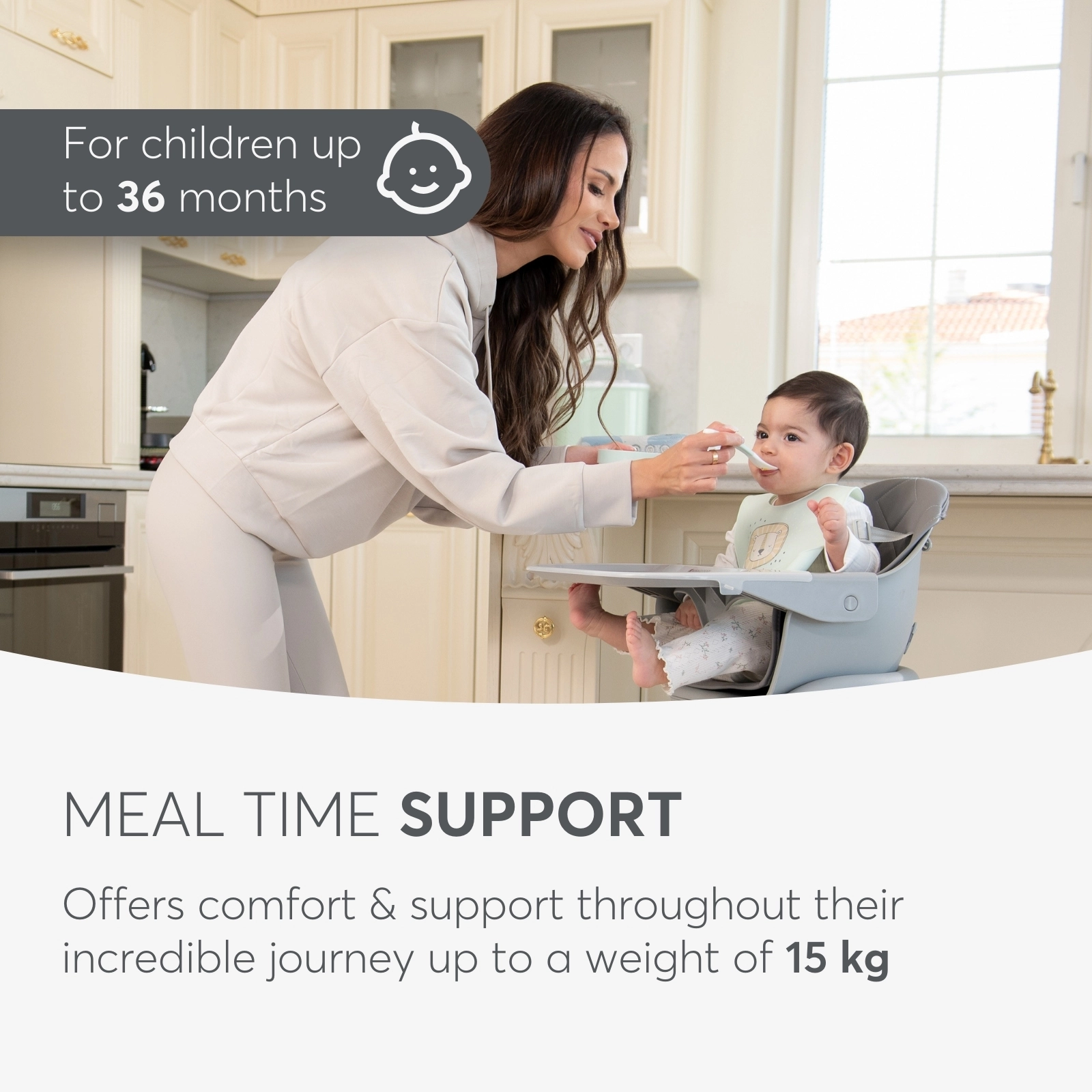 KikkaBoo® Otroški stol za hranjenje 2v1 Woody Grey KikkaBoo