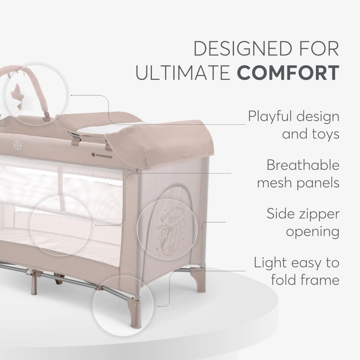 KikkaBoo® Prenosna posteljica 2 levels 125x65 So Gifted PLUS Beige KikkaBoo