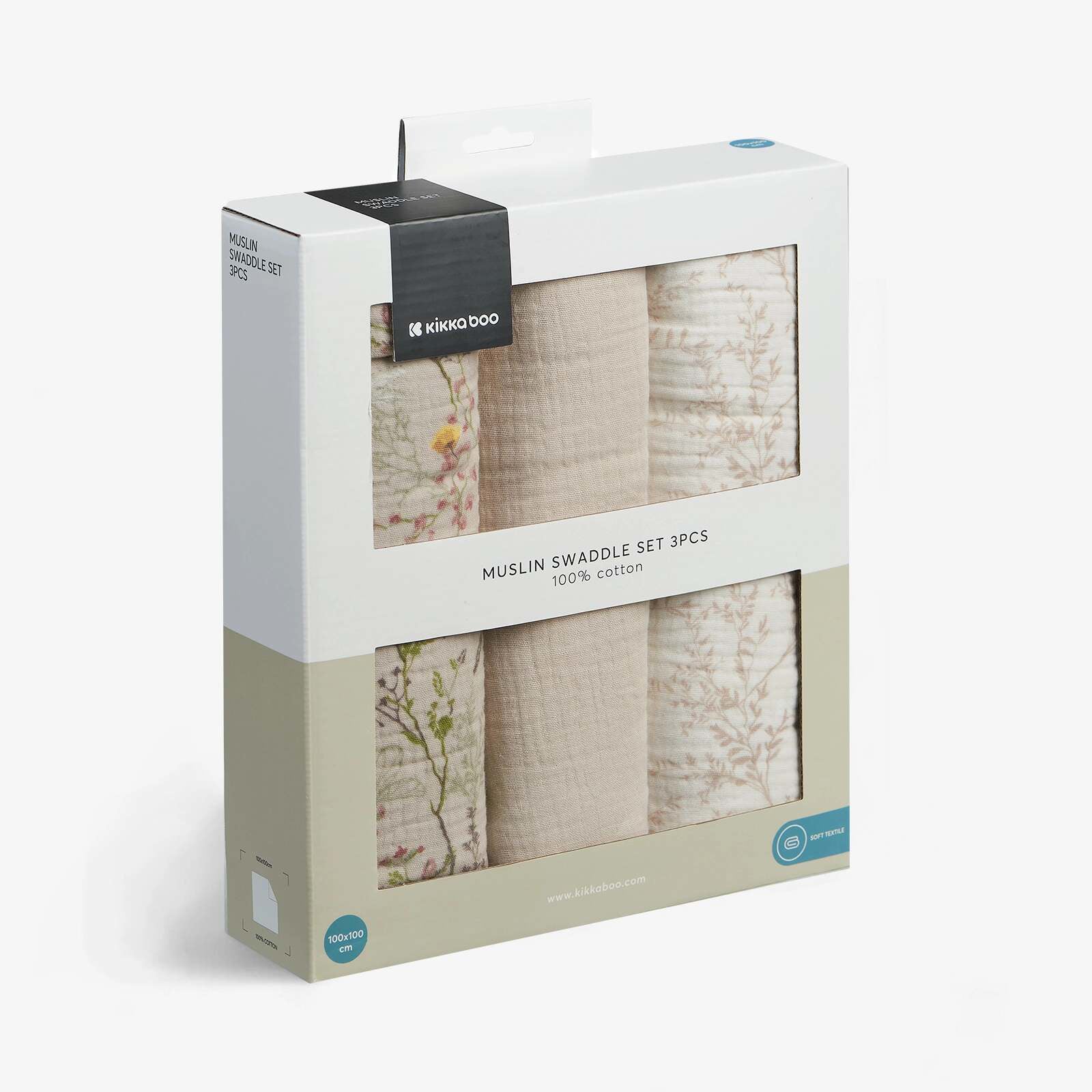 KikkaBoo® Povijalne pleničke iz muslina 3 kosi 100x100 cm Secret Garden Beige KikkaBoo