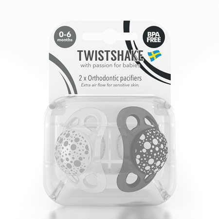 Picture of Twistshake 2x Pacifier Black & White (0+/6+) - 0-6M