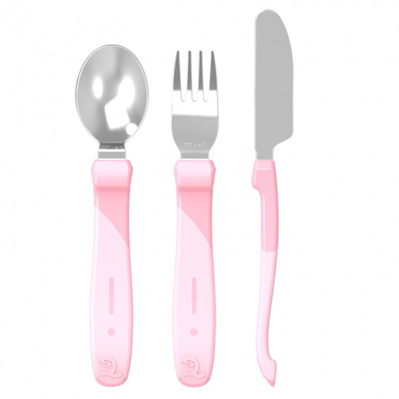 Twistshake Learn Cutlery Stainless Steel (12+M) - Pastel Pink