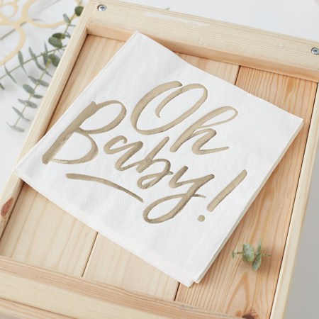 Picture of Ginger Ray® Gold Foiled Baby Shower Paper Napkins Oh Baby!