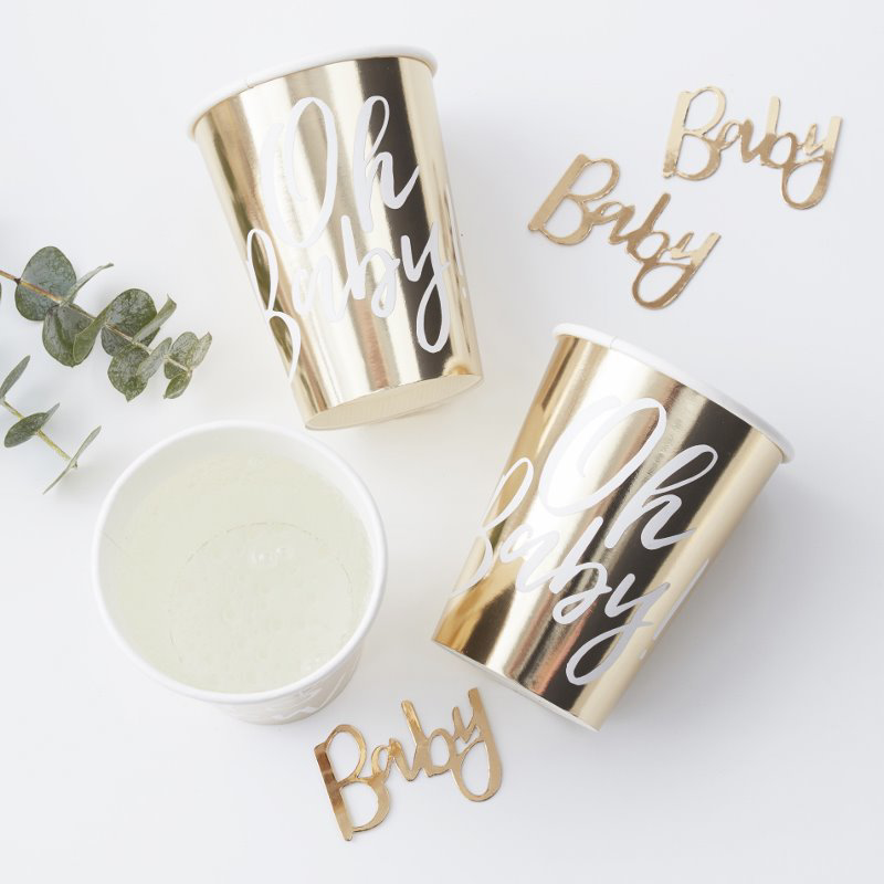 Picture of Ginger Ray® Gold Foiled Baby Shower Paper Cups Oh Baby!