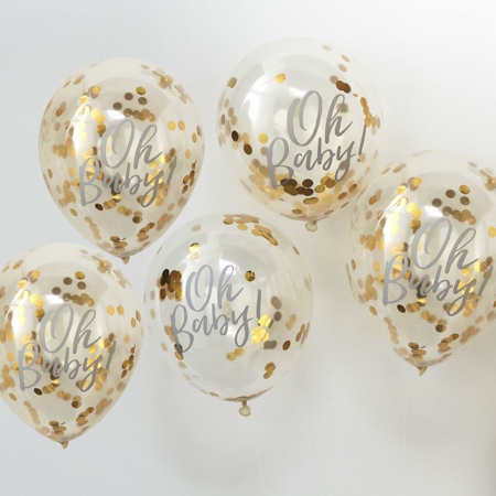 Picture of Ginger Ray® Printed Gold Confetti Balloons Oh Baby!