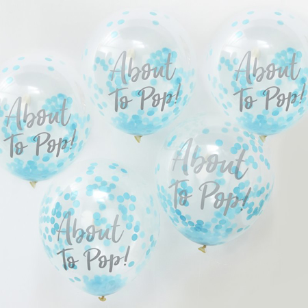 Picture of Ginger Ray® About To Pop! Printed Blue Confetti Balloons Oh Baby!