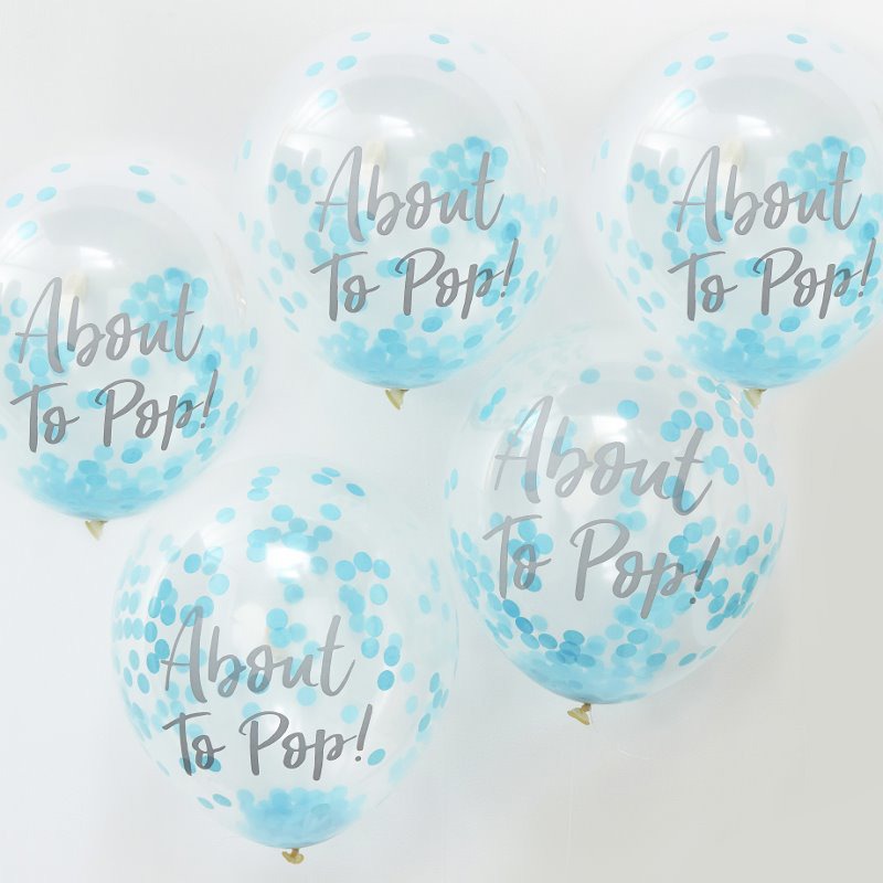 Picture of Ginger Ray® About To Pop! Printed Blue Confetti Balloons Oh Baby!