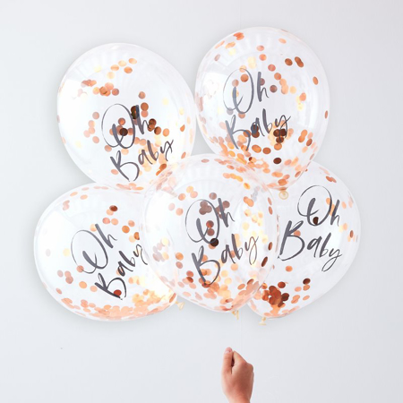 Picture of Ginger Ray® Rose Gold Oh Baby Confetti Balloons Twinkle Twinkle