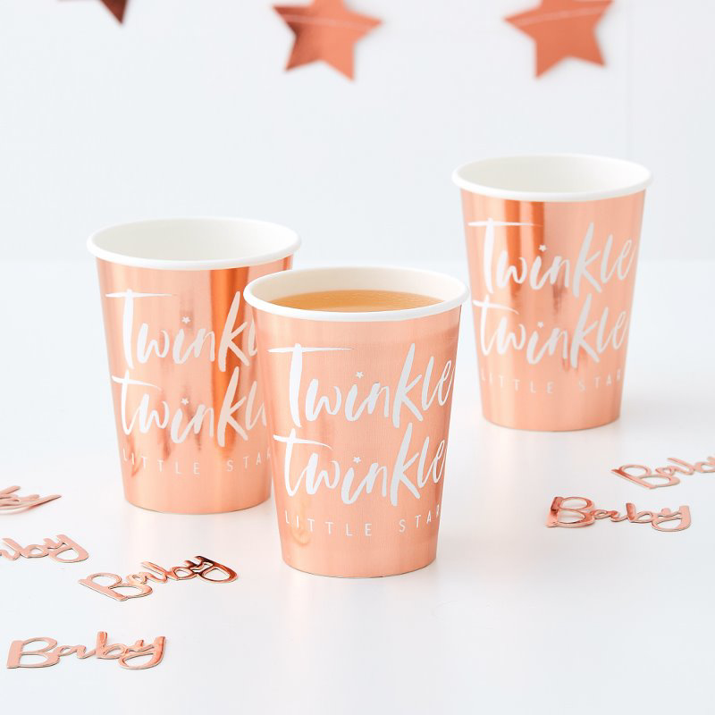 Picture of Ginger Ray® Rose Gold Foiled Paper Cups Twinkle Twinkle