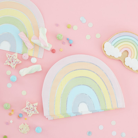 Picture of Ginger Ray® Pastel & Iridescent Rainbow Paper Napkins Pastel Party