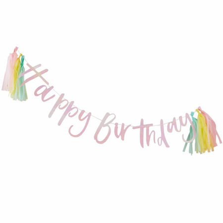 Ginger Ray® Happy Birthday Iridescent Bunting With Tassels Pastel Party