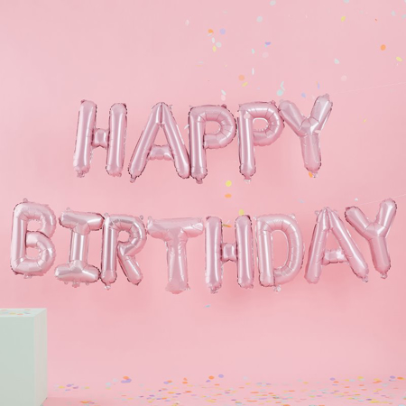 Picture of Ginger Ray® Matte Pink Happy Birthday Balloon Bunting Pastel Party