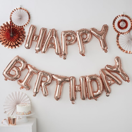 Picture of Ginger Ray® Rose Gold Happy Birthday Balloon Bunting Pick & Mix