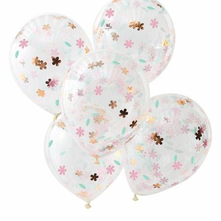 Ginger Ray® Rose Gold Floral Confetti Balloons 5 pcs