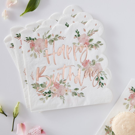 Picture of Happy Birthday Foiled Paper Napkins - Ditsy Floral