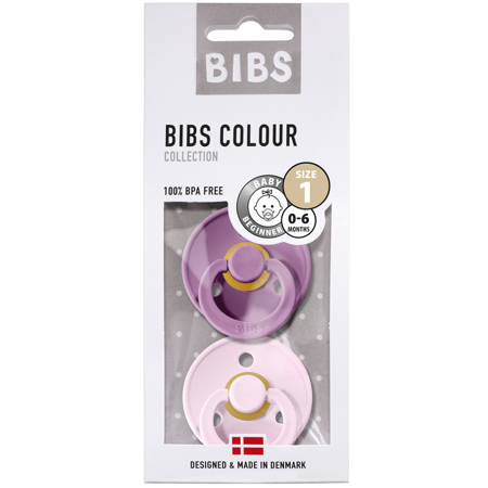 Bibs® Natural Rubber Baby Pacifier Lavender & Baby Pink (0-6m)