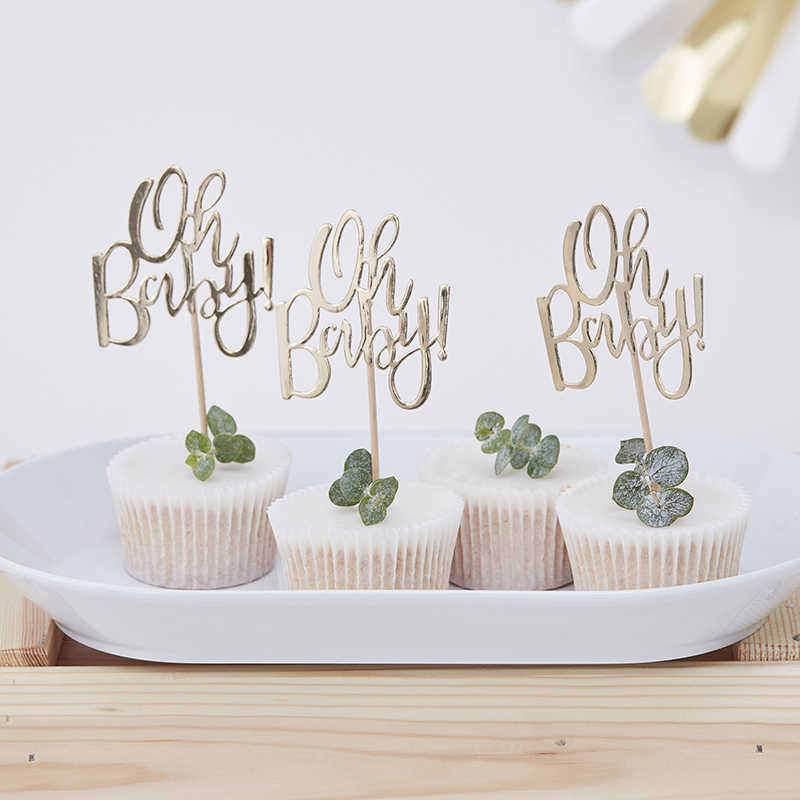 Picture of Ginger Ray® Gold Foiled Oh Baby! Cupcake Toppers Oh Baby!