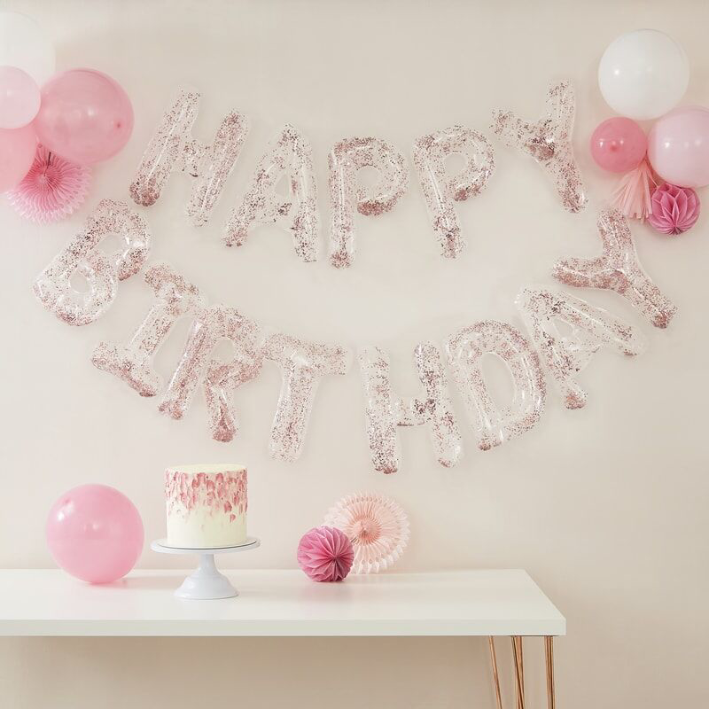 Picture of Ginger Ray® Clear Foil & Confetti Happy Birthday Balloons Banner