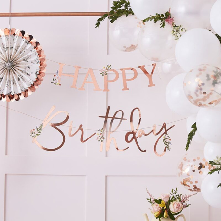 Picture of Ginger Ray® Floral Rose Gold Happy Birthday Banner