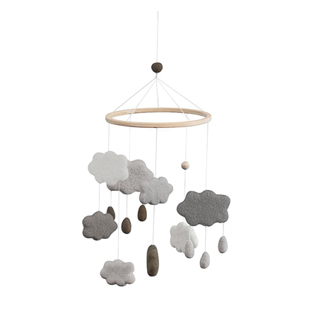 Picture of Sebra® Felted baby mobile Clouds Warm Grey