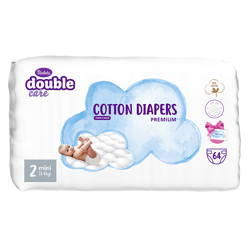 Picture of Violeta® Double Care Cotton Touch Diapers 2 Mini (3-6 kg) 64 Pcs