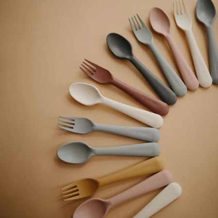 Mushie® Fork & Spoon Vanilla