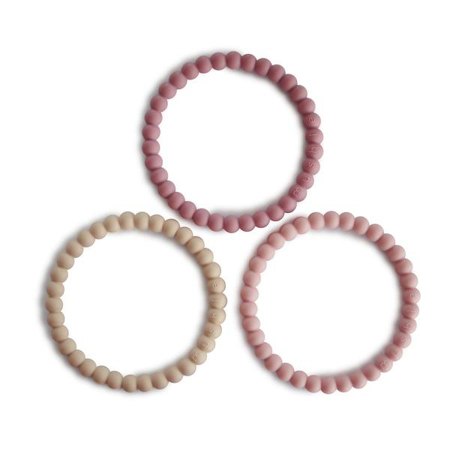 Picture of Mushie®  Teething Bracelet  Pearl Linen/Peony/Pale Pink 3-pack