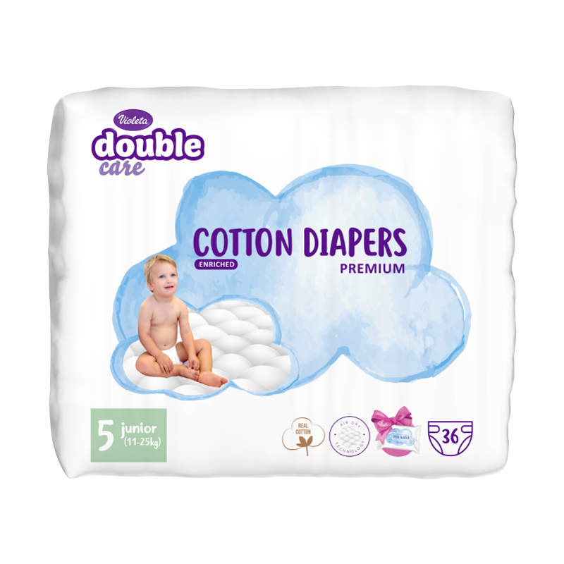 Open Contradict clay Violeta® Double Care Cotton Touch Diapers 5 (11-25kg) 36 Pcs | Evitas