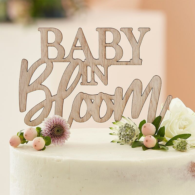 Ginger Ray Baby Shower Wooden Baby In Bloom Cake Topper Party Decoration