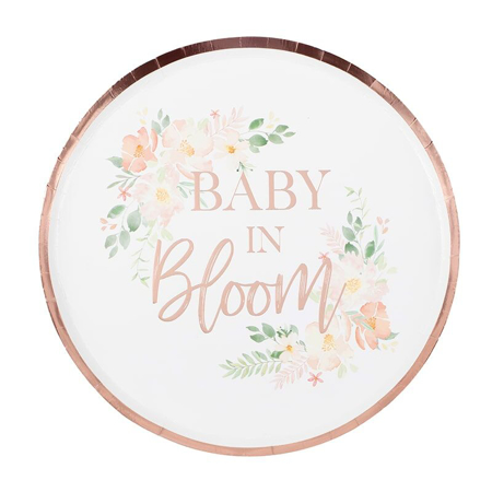 Ginger Ray® Rose Gold foiled Baby shower paper plates Baby in Bloom