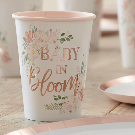 Picture of Ginger Ray® Gold Foiled Baby Shower Paper Cups Baby in Bloom