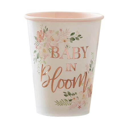 Ginger Ray® Gold Foiled Baby Shower Paper Cups Baby in Bloom