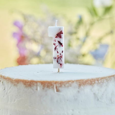 Picture of Ginger Ray® Pressed Petal Birthday Cake Candle Number 1