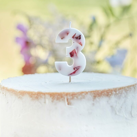 Picture of Ginger Ray® Pressed Petal Birthday Cake Candle Number 3