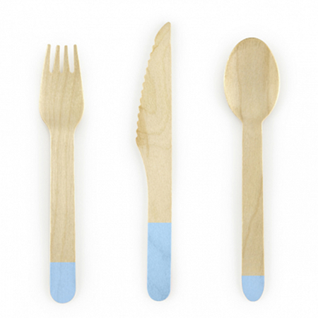 Picture of Party Deco®  Wooden Cutlery Light Blue 18 pcs