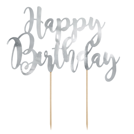 Picture of Party Deco® Cake Topper Happy Birthday Silver