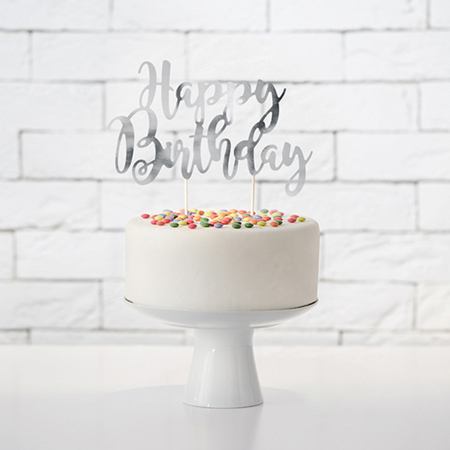 Party Deco® Cake Topper Happy Birthday Silver